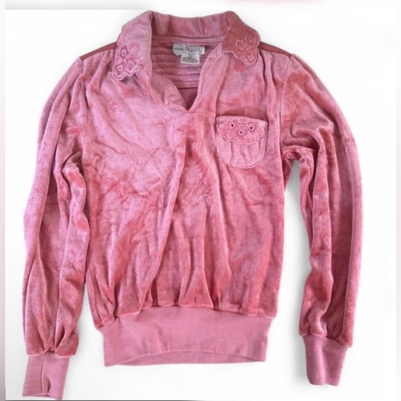 mister noah Tops - Vintage Mister Noah Pink Velour Pullover with Collar Size Small Coquette
